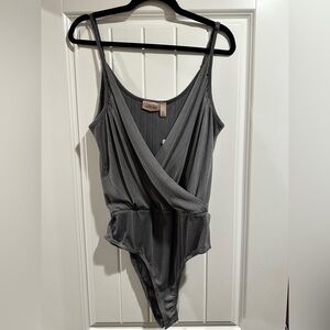 Willow and Root Gray Wrap Front Bodysuit NWT